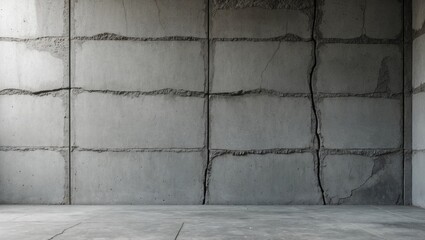 Poster - Concrete walls with visible cracks and texture in a minimalistic, industrial interior setting.