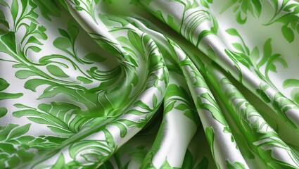 Aufkleber - Green Floral Silk Fabric Texture on White Background Elegant Pattern for Fashion and Interior Design Projects