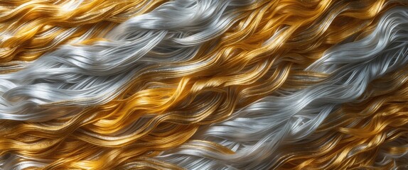 Poster - Textured golden and silver fiber strands creating a luxurious and elegant background suitable for design and fashion applications.