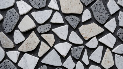 Aufkleber - Granite and white marble terrazzo stone texture featuring diverse chip shapes in a top view background design for elegant surfaces.