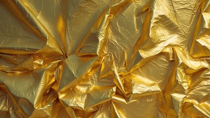 Poster - Elegant crumpled gold foil texture background for luxury design projects and artistic presentations. Perfect for branding and festive themes.