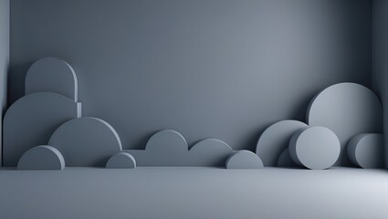 Poster - Abstract gray gradient background with circular shapes in a minimalist studio setting, ideal for modern design and artistic presentations.