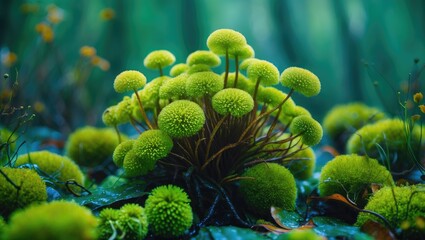 Poster - Lush green moss plants thriving in a vibrant forest environment showcasing nature's intricate beauty and texture.