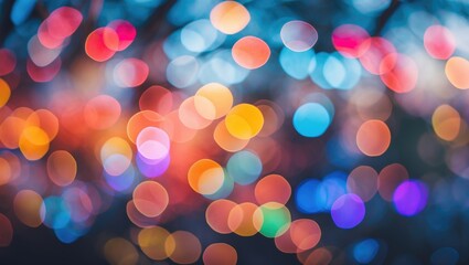 Aufkleber - Vibrant multicolored bokeh background creating a dreamy atmosphere suitable for festive or decorative themes in photography and design.