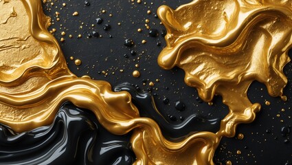 Aufkleber - Gold and black fluid metallic paint texture creating an elegant background for artistic and design applications