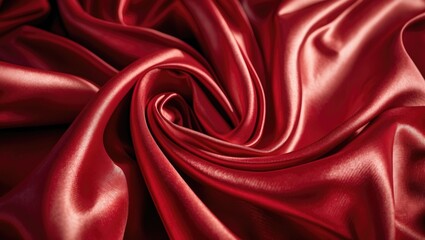 Aufkleber - Luxurious red silk fabric elegantly draping in intricate folds showcasing rich texture and depth for fashion or textile backgrounds.