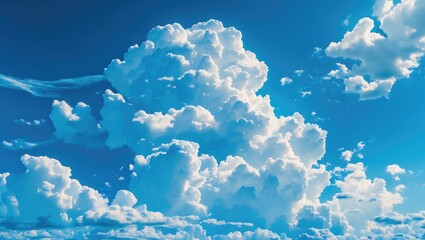 Aufkleber - Majestic fluffy white clouds against a vibrant clear blue sky creating a serene and tranquil atmosphere ideal for nature themes.