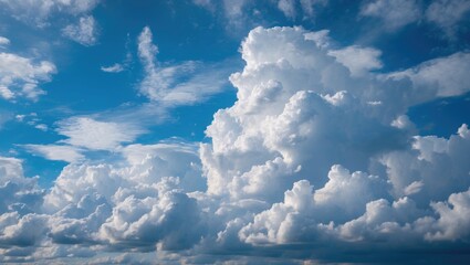 Aufkleber - Majestic cumulus clouds against a bright blue sky creating a serene and uplifting atmosphere suitable for various applications.