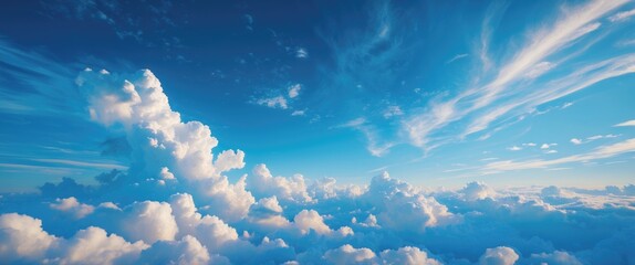 Aufkleber - Vast serene blue sky with fluffy white clouds creating a peaceful natural atmosphere perfect for backgrounds and designs.