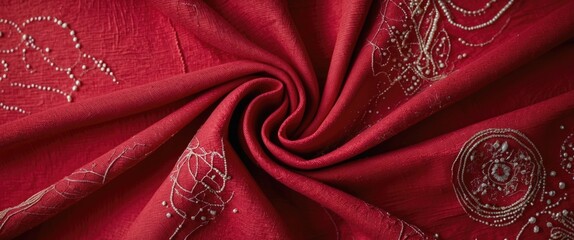 Aufkleber - Elegant red cotton fabric texture with intricate patterns, ideal for design projects, textiles, and creative applications. Perfect for your needs.