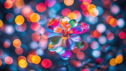 Aufkleber - Vibrant abstract bokeh background with a colorful flower in focus creating a dreamy and artistic visual effect.