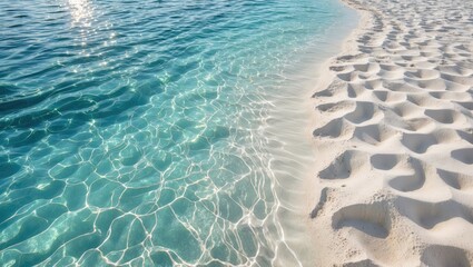 Canvas Print - Tranquil shoreline with crystal clear water and pristine white sand creating a serene beach atmosphere for relaxation and escape.