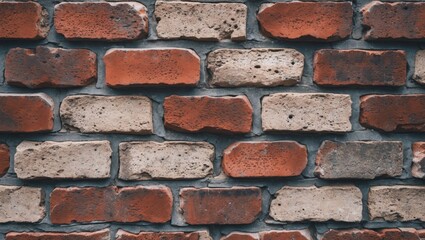 Poster - textured red and beige brick wall surface with varied patterns and colors forming a rustic industria