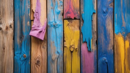Aufkleber - Colorful painted pine wood boards arranged as a vibrant backdrop texture in artistic wall design concept for creative projects