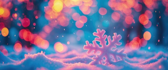 Aufkleber - Colorful abstract bokeh snowflake background with motion blur in a winter landscape creating a dreamy festive atmosphere.