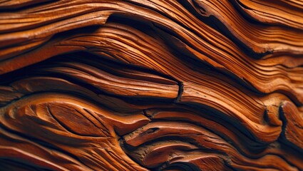 Aufkleber - Detailed closeup of intricate brown wooden texture showcasing natural grain patterns and rich tones for design and decor backgrounds.