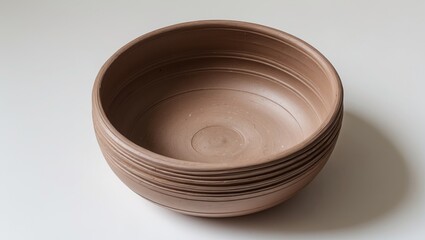 Aufkleber - Clay bowl with textured rim empty top view on neutral background perfect for culinary or decorative use in ads and design projects