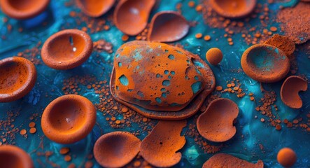 Aufkleber - Abstract macro photography of vibrant rust patterns and textures on metal surfaces showcasing intricate details and rich colors.