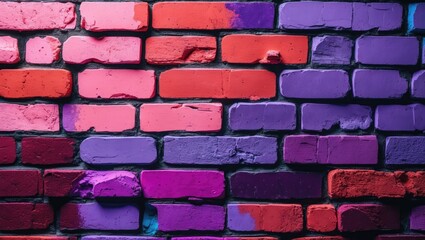 Aufkleber - Colorful painted brick wall featuring vibrant shades of pink, purple, coral, and burgundy, ideal for creative background or texture applications.