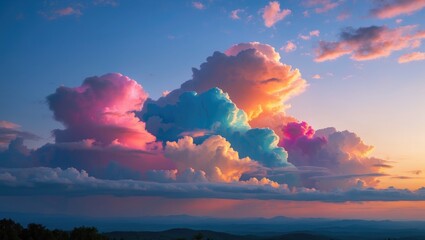 Aufkleber - Vibrant clouds illuminated by sunset colors against a dramatic evening sky landscape