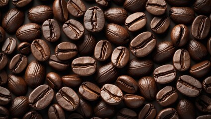 Poster - Coffee beans macro shot showcasing rich textures and tones in an abstract background for food and beverage designs.