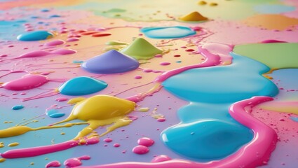 Aufkleber - Abstract multicolored liquid paint background with pastel hues and fluid shapes, perfect for minimalistic and pop art design projects.
