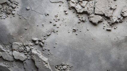 Poster - cracked textured gray concrete wall surface with scattered debris and rough aesthetic details