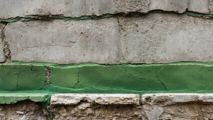 Poster - textured concrete wall with green painted stripe and visible cracks and peeling sections