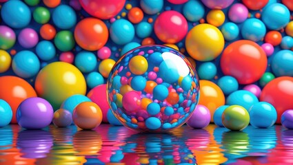 Aufkleber - Vibrant abstract composition of colorful spheres and reflections creating a playful and dynamic background for creative design projects.