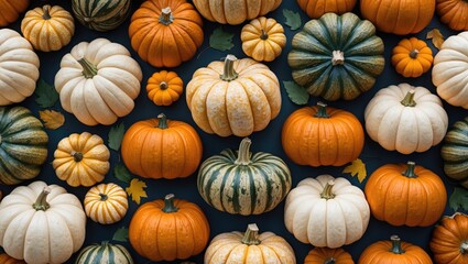 Aufkleber - Colorful pumpkin collage with various shapes and sizes perfect for fall and harvest-themed designs and seasonal decorations.
