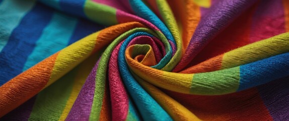 Aufkleber - Vibrant closeup of rainbow striped fabric creating a colorful textile pattern showcasing rich textures and vivid hues.