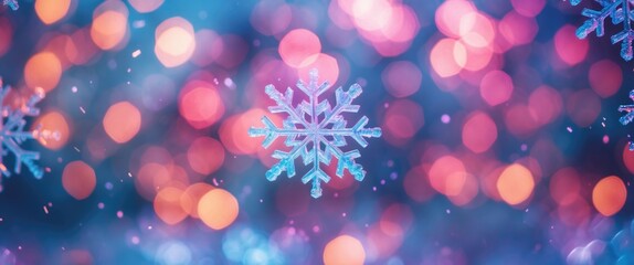 Aufkleber - Colorful abstract bokeh background featuring snowflakes with motion blur creating a dreamy winter atmosphere and vibrant holiday spirit