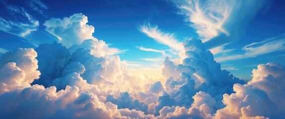 Wall Mural - Vibrant summer sky showcasing fluffy clouds against a brilliant blue backdrop ideal for nature and weather-themed projects.