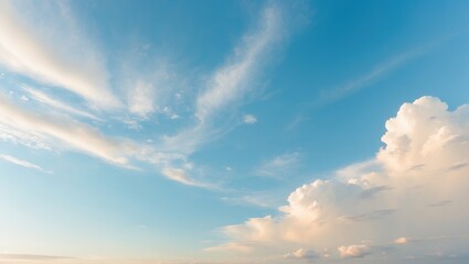 Aufkleber - Serene pastel blue sky with fluffy clouds perfect for background wallpaper or calming interior decor. Ideal for various design projects.