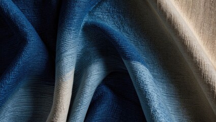 Aufkleber - Gradient fabric background in dark blue and beige tones perfect for textile design, decoration, and artistic backdrop applications.