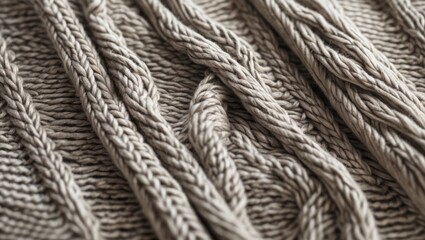 Poster - Close-up of textured gray knitted fabric with intricate patterns and woven designs displaying fine craftsmanship and softness.
