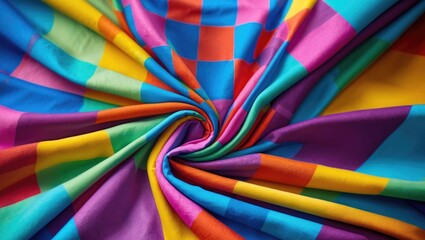 Aufkleber - Vibrant checkered fabric background with colorful squares creating a lively and dynamic textile design for various creative projects.