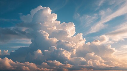 Aufkleber - Majestic daytime clouds with soft light and vibrant blue sky creating a serene and beautiful natural landscape.