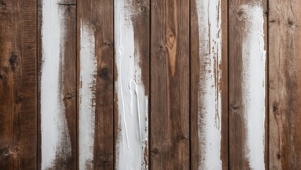 Poster - wooden wall paneling with alternating brown and white painted stripes showing texture and weathering