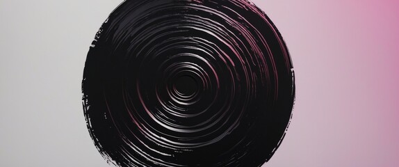 Poster - Abstract circular black brushstroke design with gradient pink and white background for modern art or graphic projects.