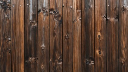 Poster - brown wooden wall texture with visible knots and grain patterns in a vertical arrangement