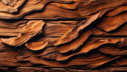Poster - detailed close-up of textured wooden surface with layered bark patterns and rich brown tones represe