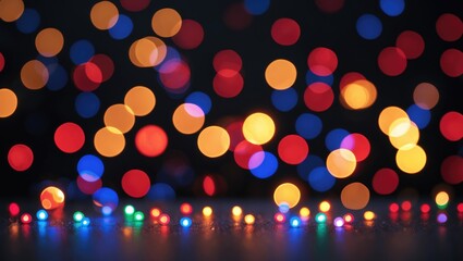 Aufkleber - Vibrant bokeh lights in multiple colors creating a festive atmosphere against a dark background for seasonal and celebratory themes.