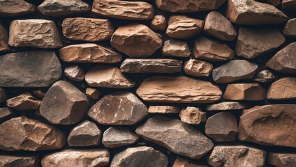 Poster - textured natural stone wall with various shapes and sizes of brown rocks arranged in a cohesive patt