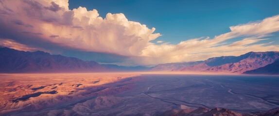 Aufkleber - Majestic cloud shadows sweeping across the vast landscape of Death Valley National Park under an expansive sky in California.