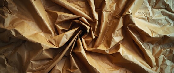 Poster - Crinkled kraft paper background with dramatic folds and shadows in a textured surface composition