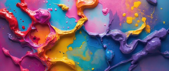 Aufkleber - Vibrant abstract acrylic paint stains with fluid colorful patterns perfect for creative backgrounds and artistic projects.