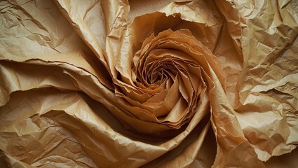 Poster - Brown crumpled paper texture in a spiral formation close up background image