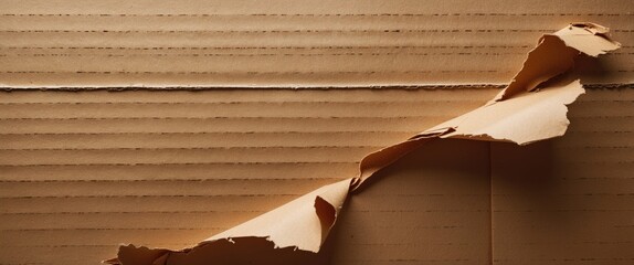 Poster - Textured cardboard background with torn edge and exposed fibers of recycled paper in soft lighting