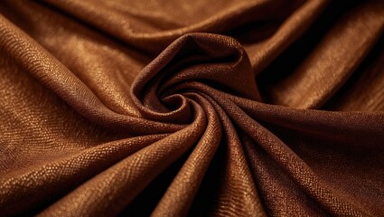 Poster - close up of textured brown fabric with intricate weave pattern forming pleats and folds in soft natural lighting